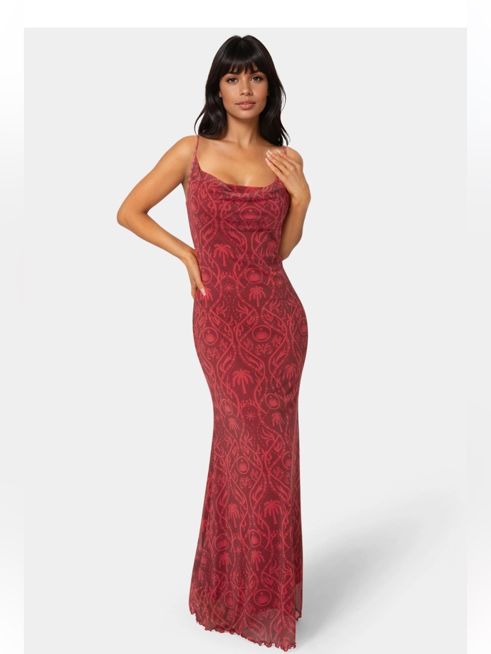 Bebe Red Patterned Maxi Dress - Picture 5 of 5
